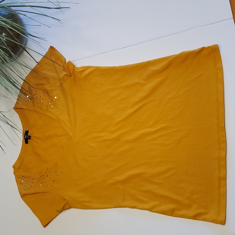 GAP Yellow V-Neck Cap Sleeve Top With Embellishments